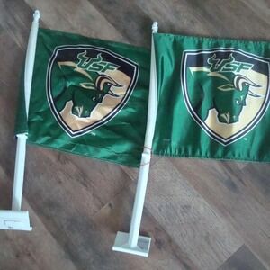 2PC LOT USF BULLS CAR FLAGS FOOTBALL VINTAGE ZZ SPORTS RARE